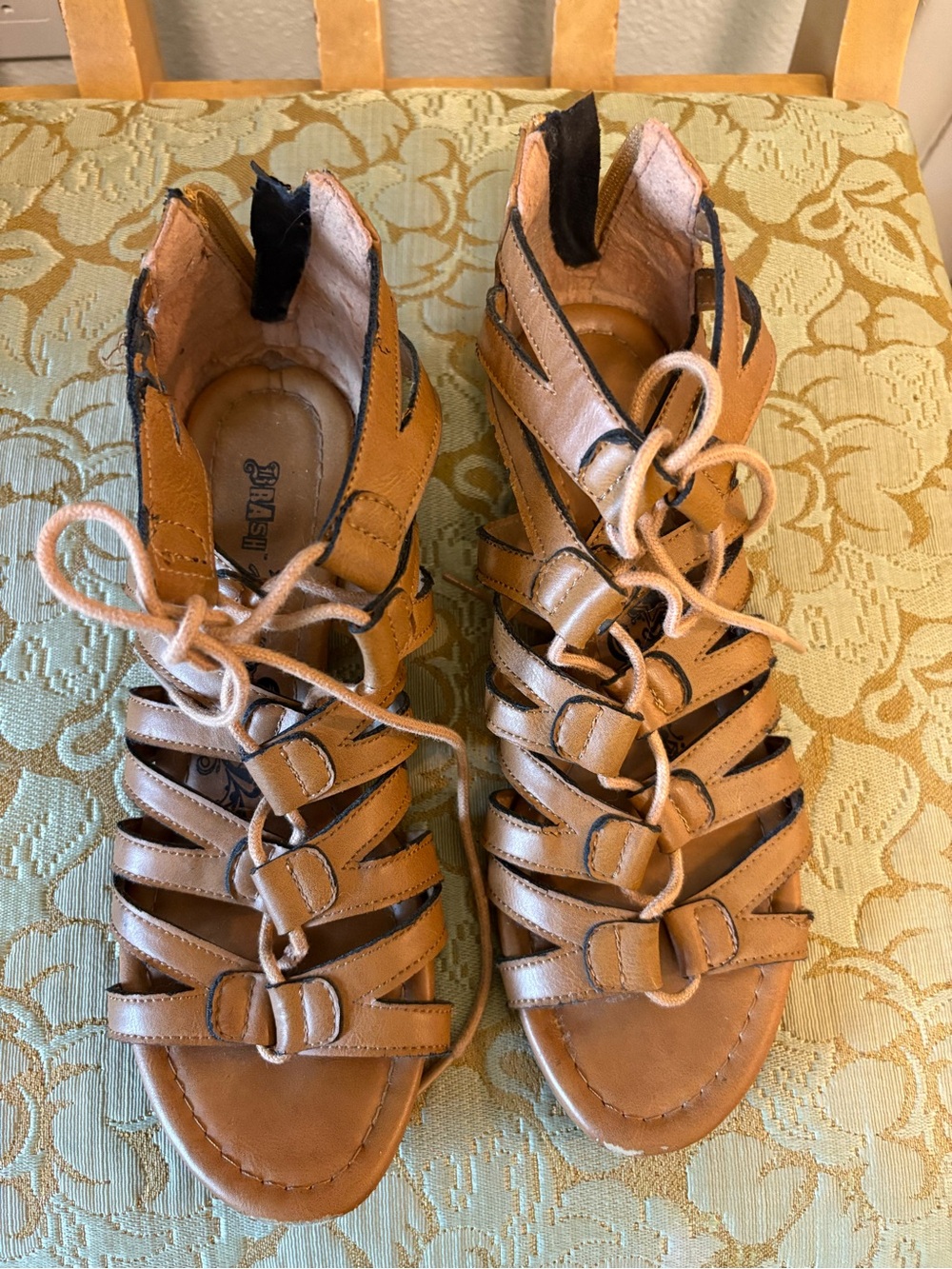 Brash Tan Strappy Lace-Up Gladiator Sandals
